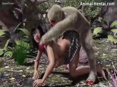 Monkey porn with lady getting lost in the woods and fucked by monkey